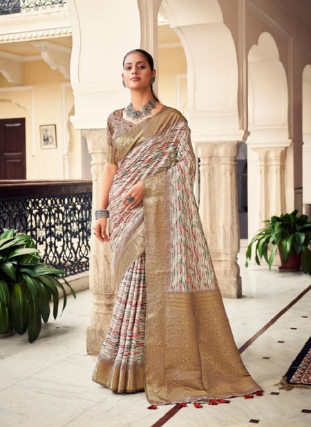 Cream Mahak By Pankh Silk Digital Printed Designer Saree Catalog 7509 Catalog