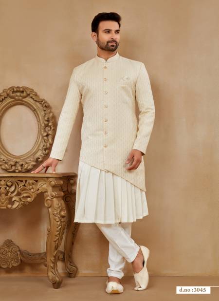 Cream Off White Colour Party wear Exclusive Indo Western Mens wear Catalog 3045