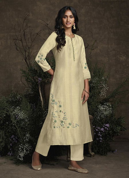 Cream Royal Garden Silk Heavy Designer Party Wear Handwork Readymade Kurtis with Palazzo 945 Catalog