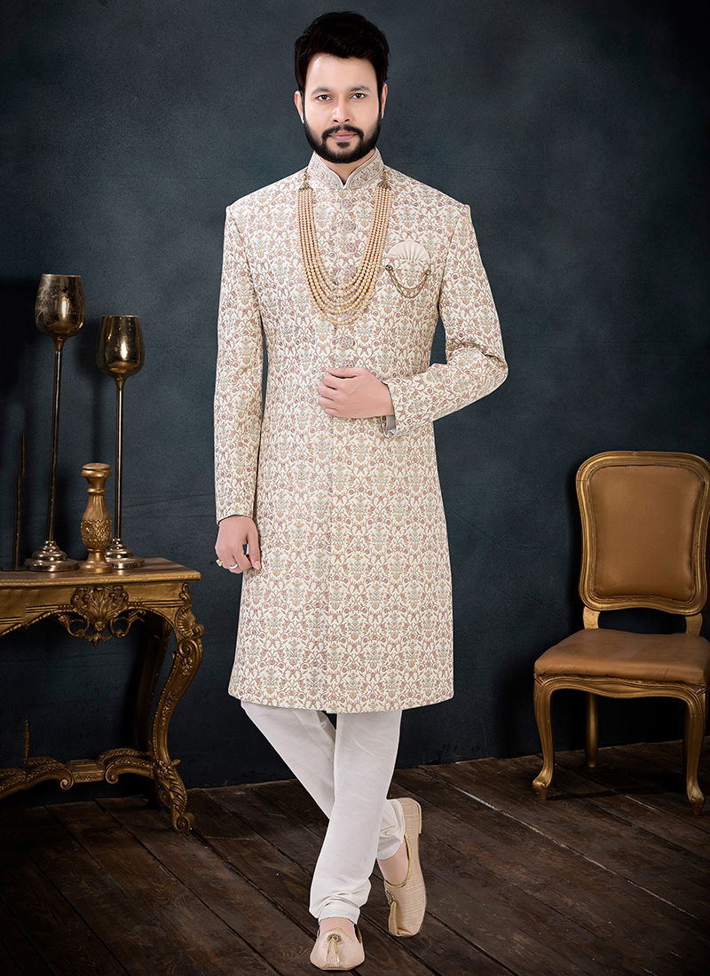 Cream Wedding Wear Mens Wholesale Indo Western 1687