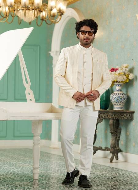 Cream White Colour Party Wear Mens Designer Jodhpuri Suit Wholesale Clothing Distributors In India 2705
