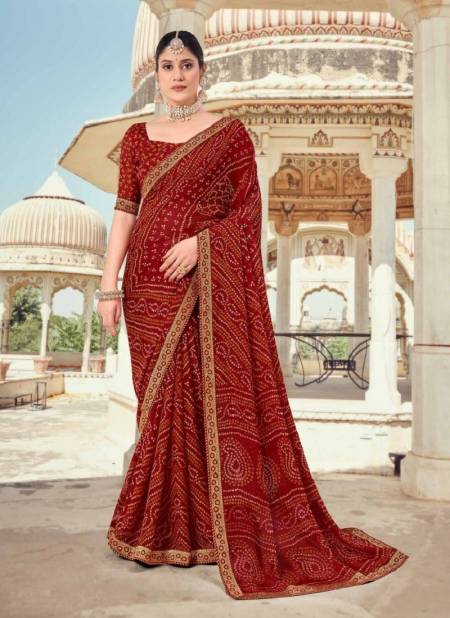 Crimson Colour Saubhagyavati by Vipul Chiffon Wear Sarees Wholesale Clothing Suppliers In India 79210