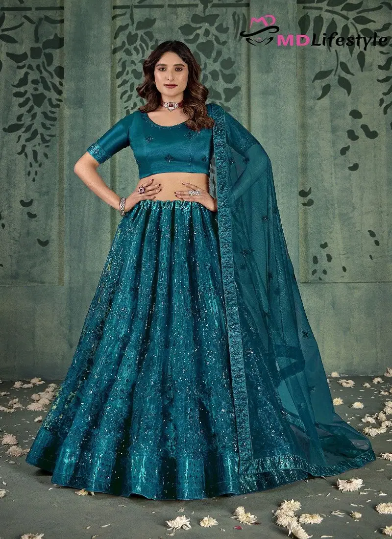 Crystal Teal Colour Hirwa Vol 4 By Mdlifestyle Butterfly Net Designer Wear Lehenga Choli Exporters In India 3035