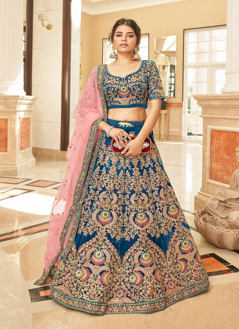 Cultural Vol 3 By Zeel Designer Velvet Lehenga Choli Wholesale Online 7071-Blue