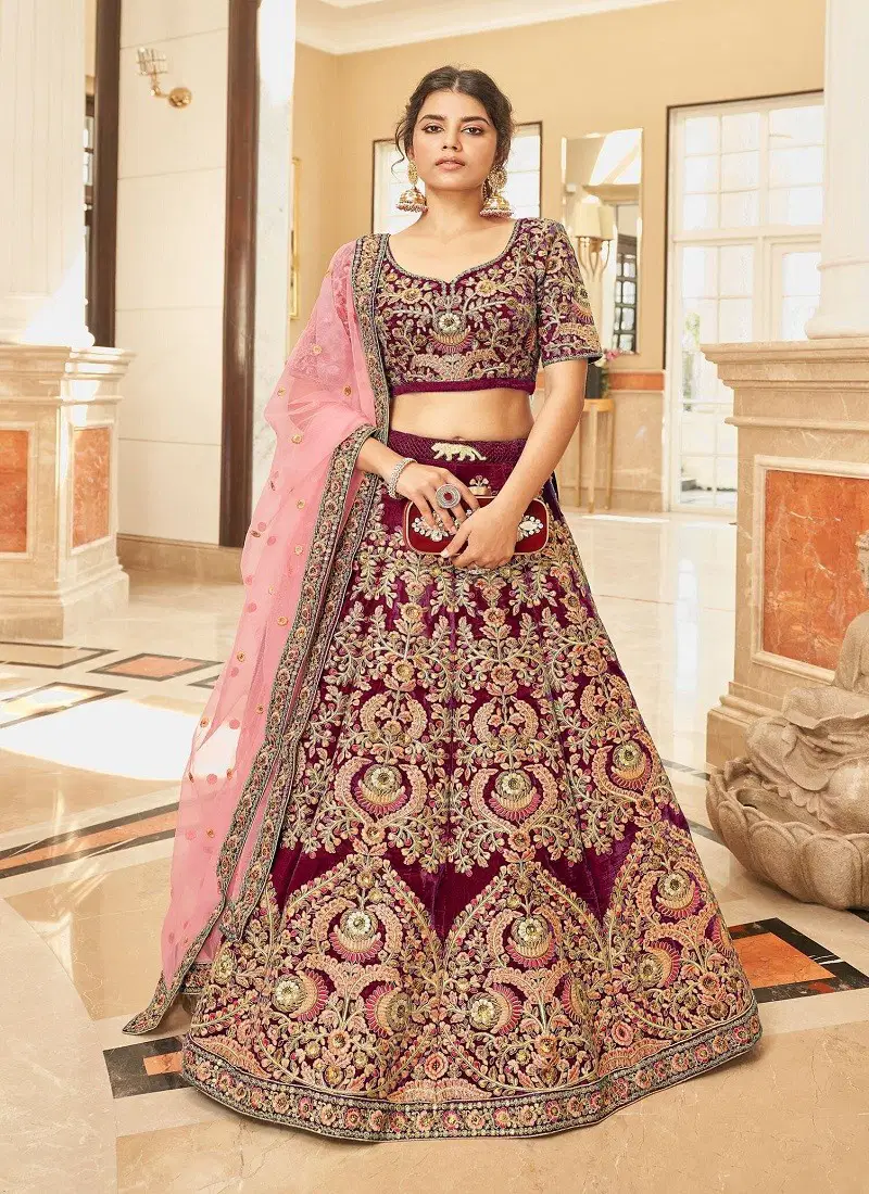 Cultural Vol 3 By Zeel Designer Velvet Lehenga Choli Wholesale Online 7071-Maroon