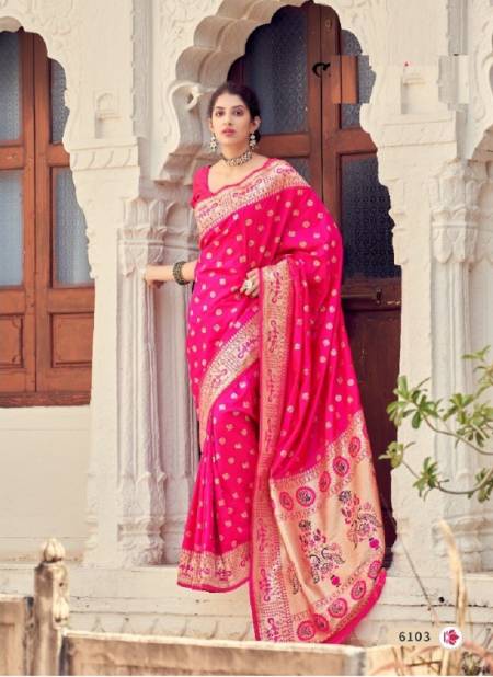 6.3 m (with blouse piece) Printed Ladies Dark Pink Banarasi Silk Saree at  Rs 600 in Surat