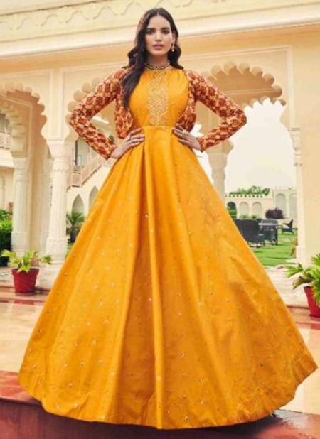 Yellow Designer Silk Fabric Anarakali Suit | Appelle Fashion