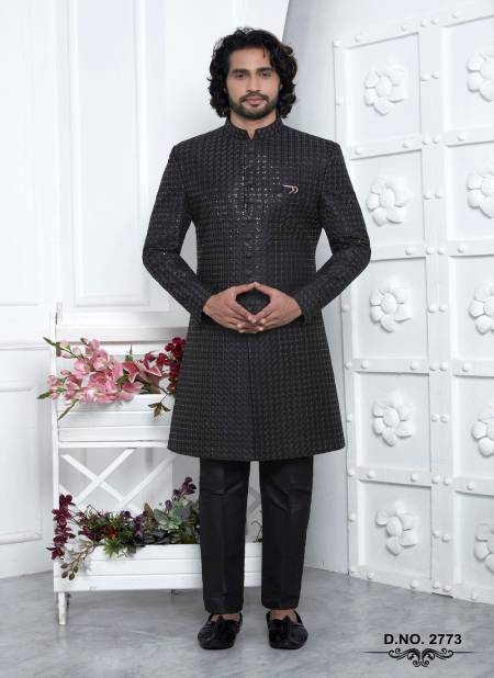 Dark Black Colour 1641 Function Mens Wear Designer Sherwani Wholesale Shop In India 2773