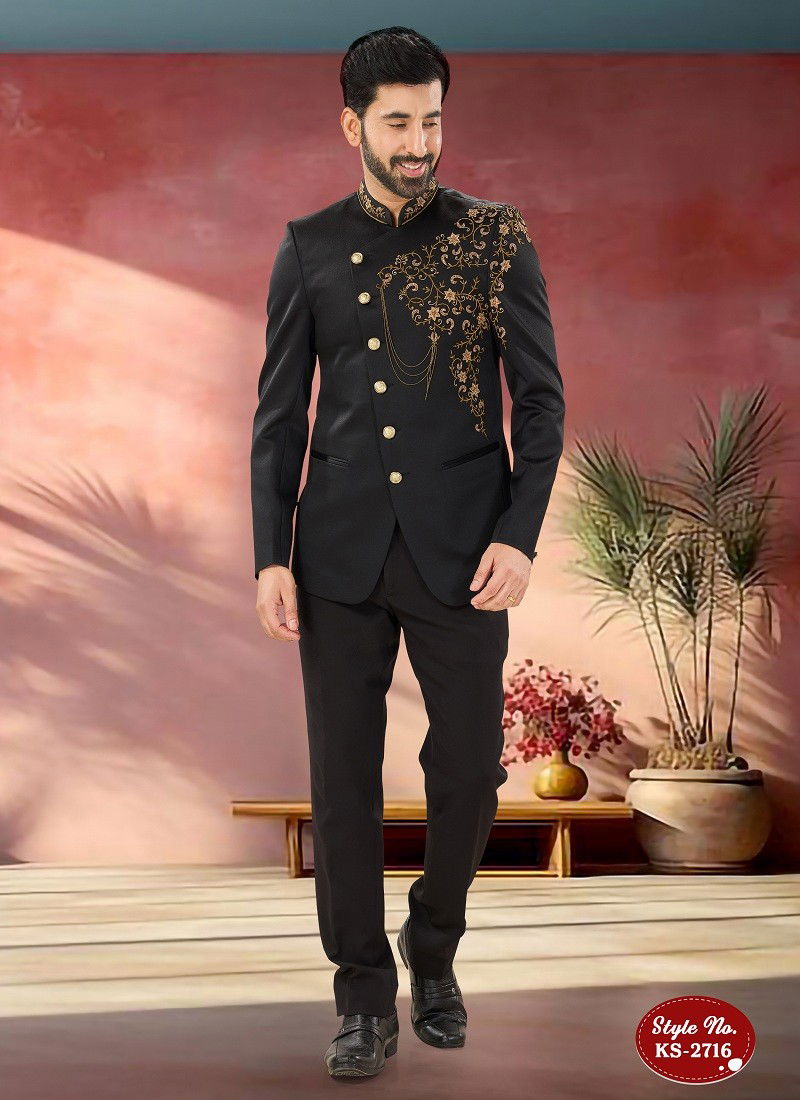 Dark Black Colour 1652 Designer Party Wear Mens Jodhpuri Suits Wholesale Price In Surat KS 2716