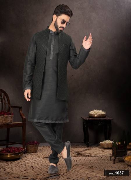 Dark Black Colour GS Fashion Occasion Wear Mens Designer Modi Jacket Kurta Pajama Orders In India 1037