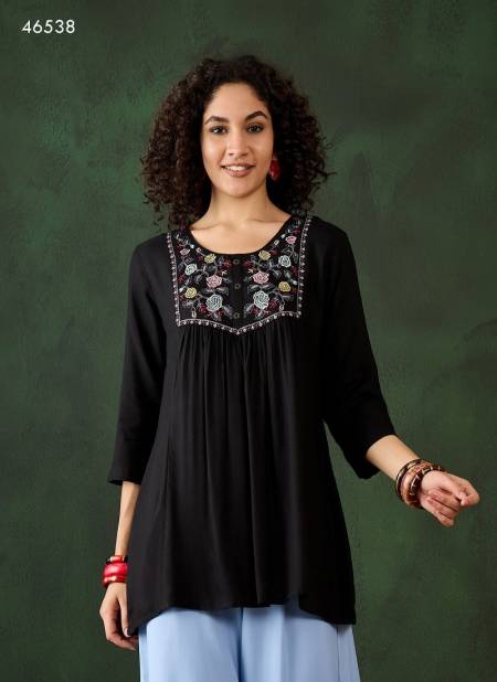 Dark Black Colour Kiara By Mahotsav Embroidery Rayon Wholsale Wester Top In India 46538