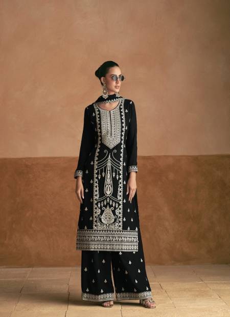 Dark Black Colour Meraki By Aashirwad Chinon Silk Plazzo Readymade Suits Wholesale Clothing Suppliers In India 10056