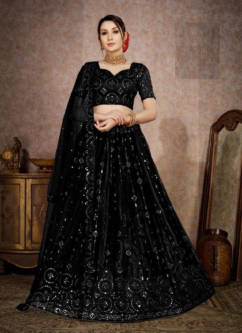 Dark Black Colour Raazi Mirror Magic By Rama Lehenga Choli Catalog 11044