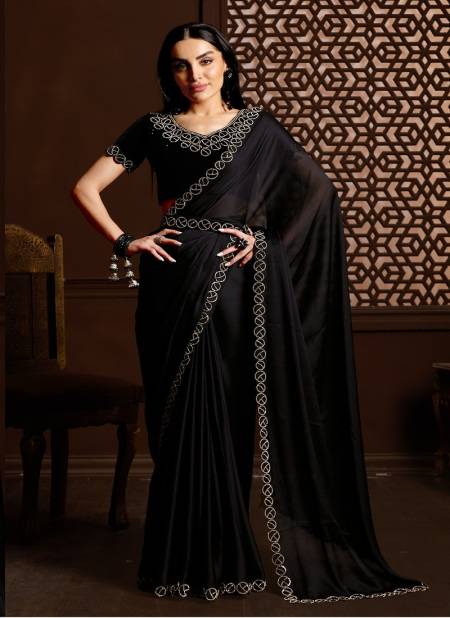 Dark Black Colour Rajpari By Nari Fashion Party Wear Saree Catalog 7011