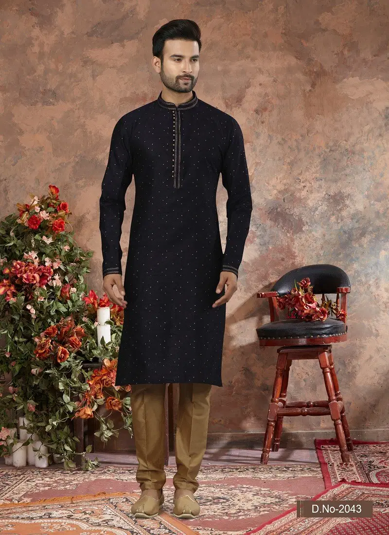 Dark Black Colour Vol 10 Function Wear Mens Kurta Pajama Exporters In India 2043