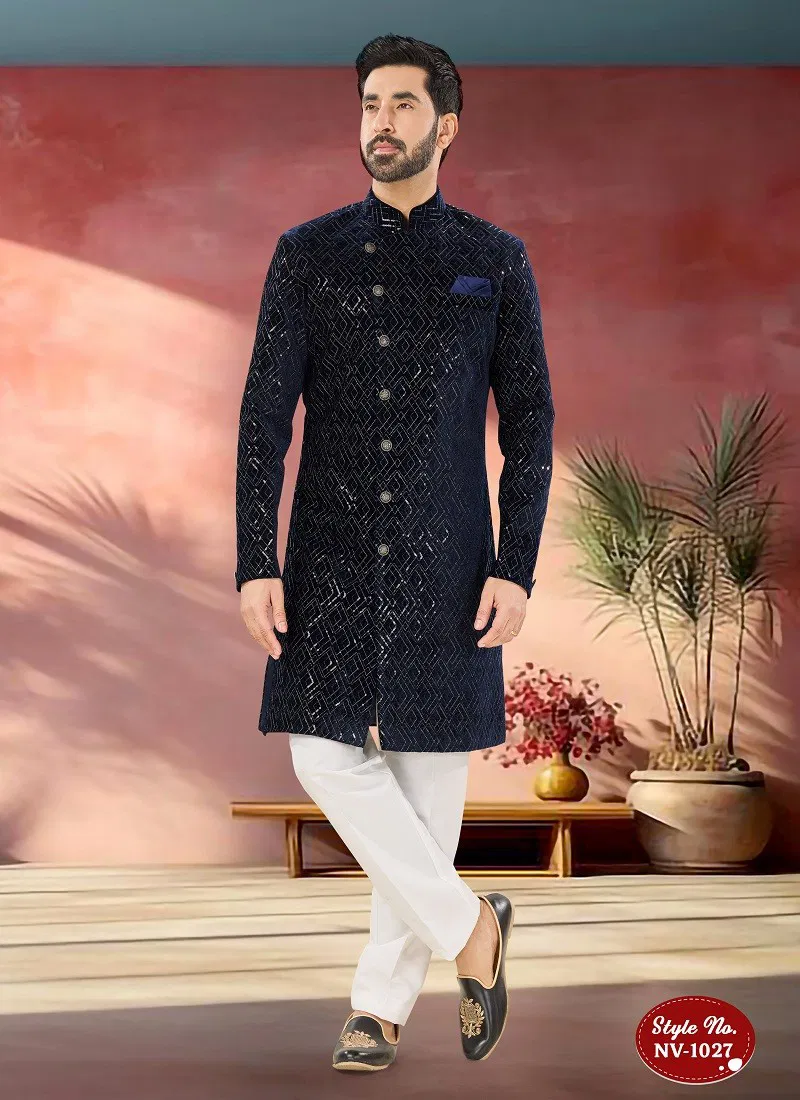 Dark Blue Colour 1651 1 Occasion Wear Mens Indo Western Wholesale Shop In Surat NV 1027