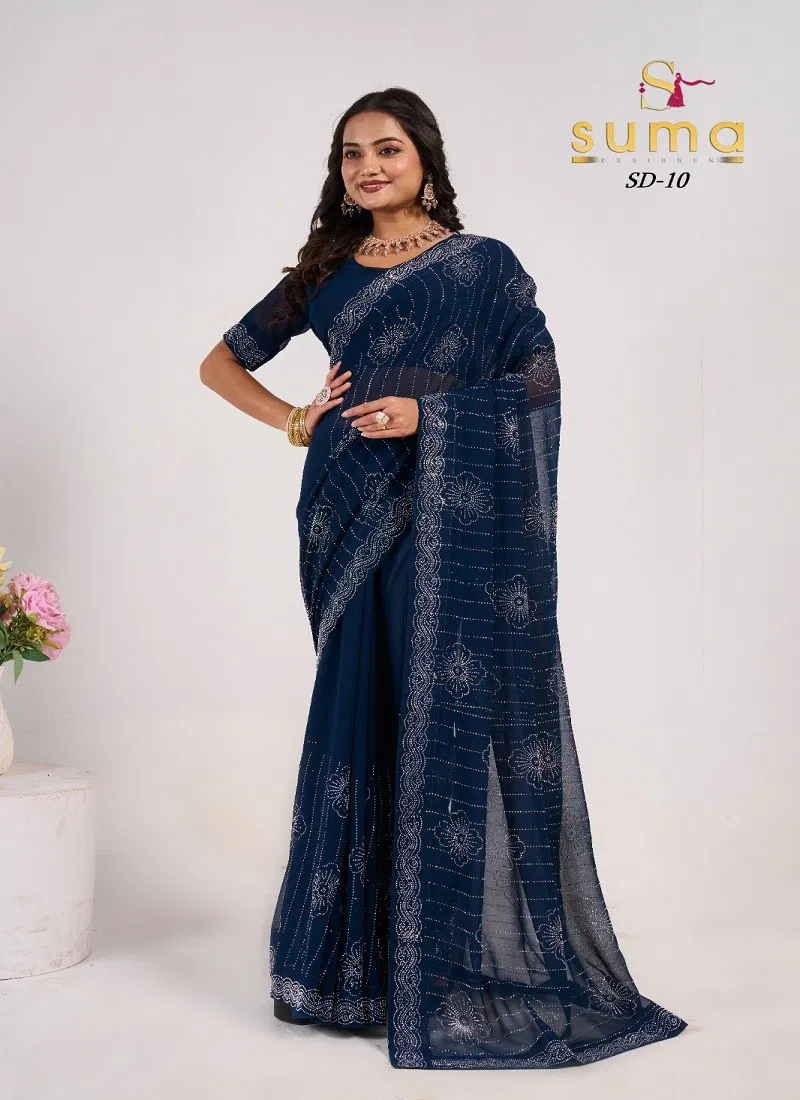 Dark Blue Colour Sd 01 To Sd 11 By Suma Designer Party Wear Saree Wholesale Online Sd 10