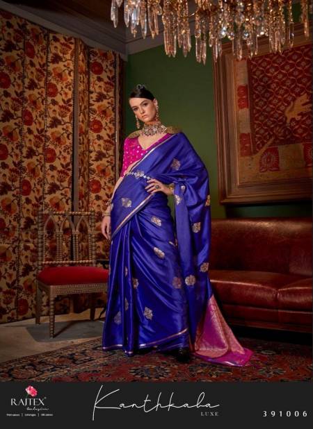 Dark Blue Colour kanthkala Luxe By Rajtex Two Tone Satin Saree Wholesalers In Delhi 391006