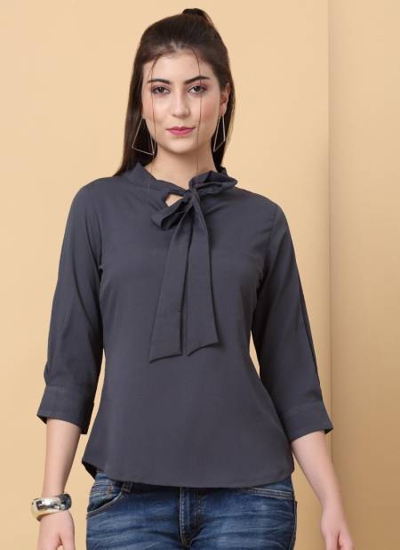 Dark Gray Colour Raisin Women's Casual Polyester Regular Top Western Catalog OLTOP0003