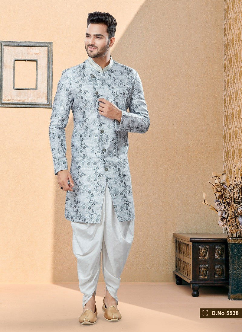 Dark Gray Colour Vol 14 Wedding Wear Mens Dhoti Sherwani Orders In India 5538