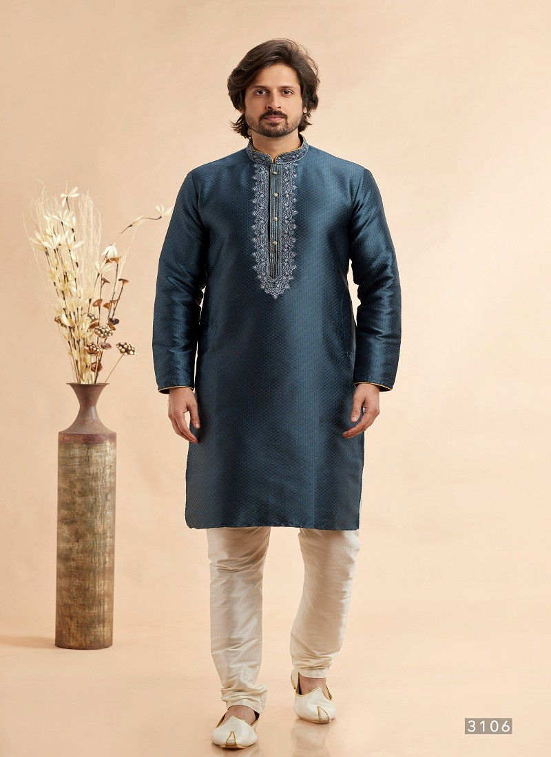 Dark Gray Colour Vol 94 Function Wear Jaquard Art Silk Mens Kurta Pajama Orders In India 3106