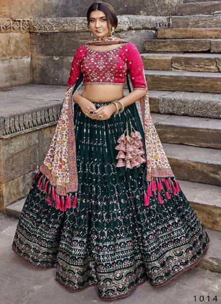 Dark Green And Pink Colour Panghat Vol 4 Wedding Wear Wholesale Bridal Lehenga Choli 1014