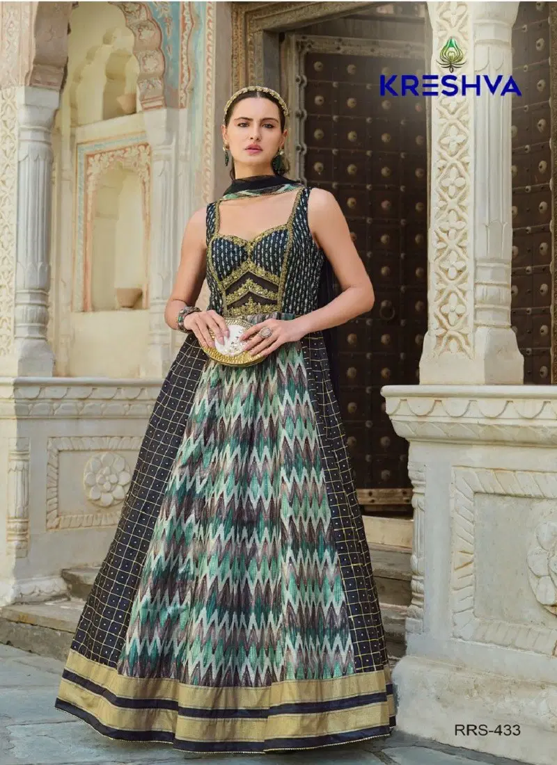 Dark Green Colour Aadyasha By Kreshva Smooth Silk Reception wear Gown Wholesale Online RRS 433