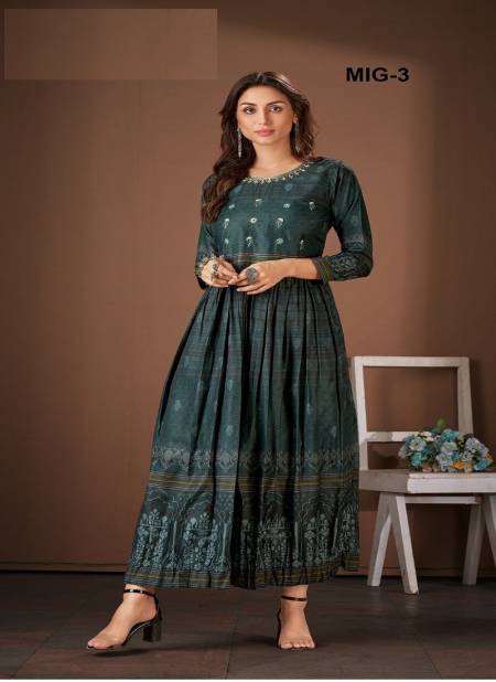 Dark Green Colour Amoha Mig 1 To Mig 11 Gown Catalog Mig 3