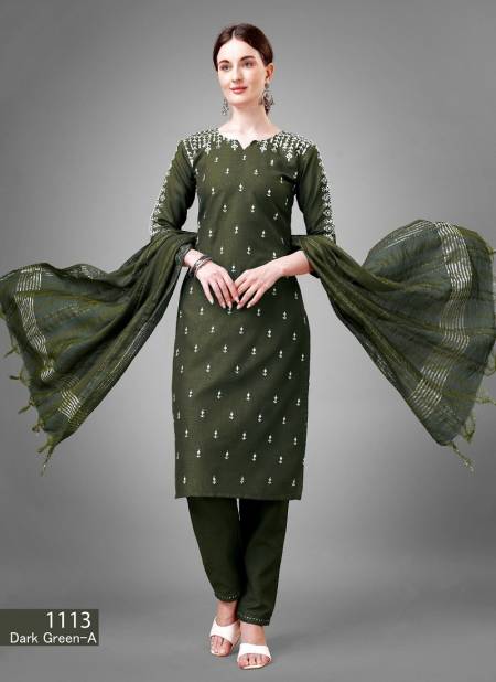 Dark Green Colour Aradhna Cotton Blend With Embroidery Kurti Bottom With Dupatta Catalog 1113 B