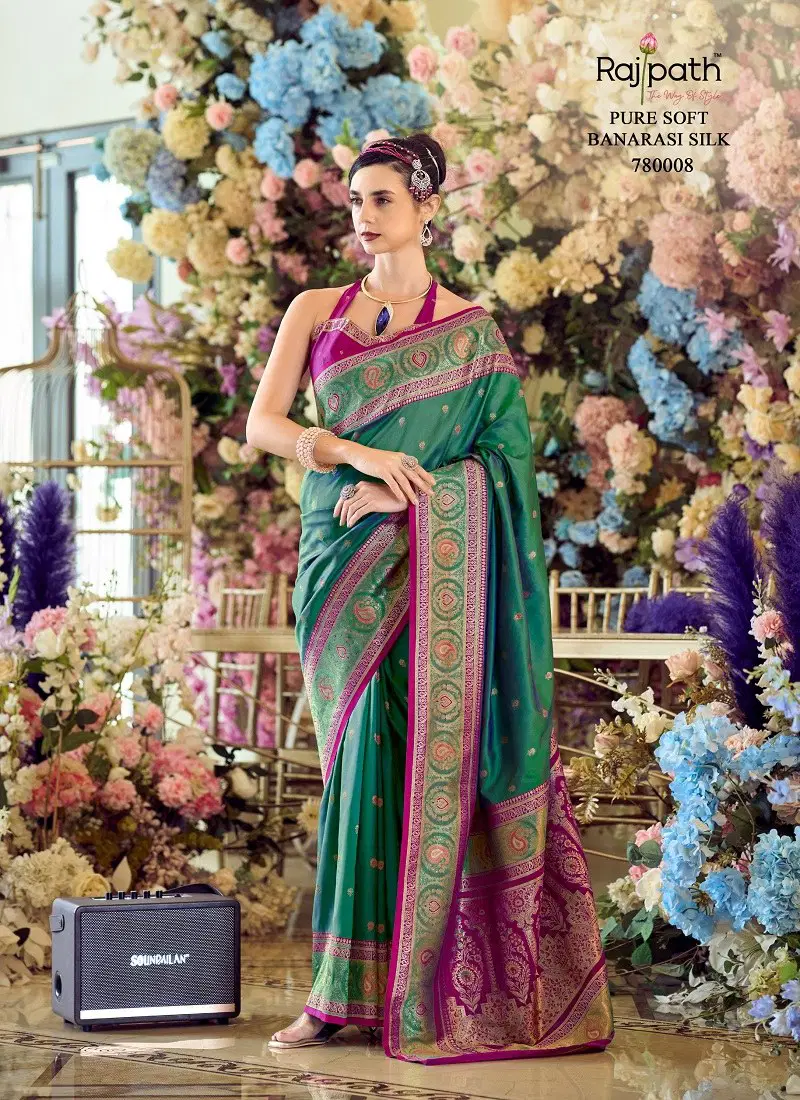 Dark Green Colour Minakari By Rajpath Banarasi Silk Designer Saree Wholesale In India 780008