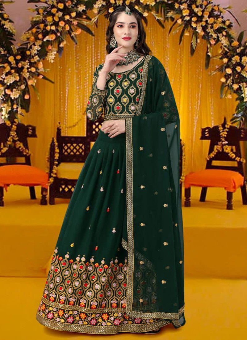 Dark Green Colour Monalisaa Vol 5 Biva Wedding Wear Wholesale Designer Lehenga Choli Catalog 15002