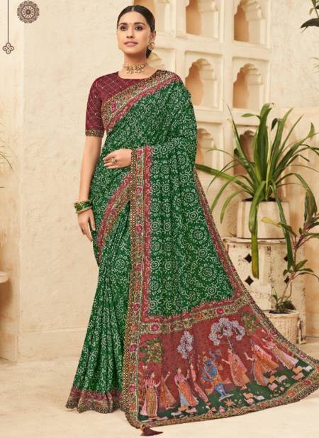 Dark Green Colour Punam Exclusive Wear Wholesale Printed Saree Catalog 209