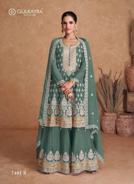 Dark Green Colour Radhika By Gulkayra Chinon Sharara Readymade Suit Catalog 7309 H