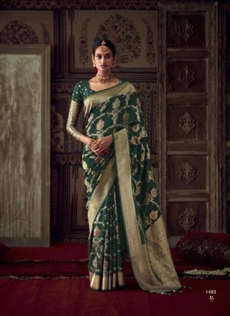 Dark Green Colour Roop Kala By Kimora Crepe Georgette Wedding Wear Designer Saree Catalog 1483