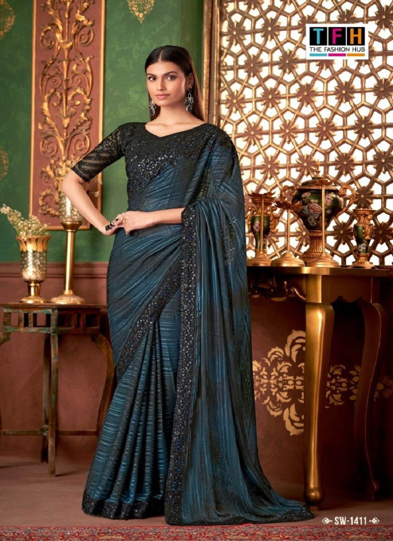 Dark Green Colour Sandalwood Vol 14 By TFH Designer Party Wear Saree Wholesale Online SW 1411