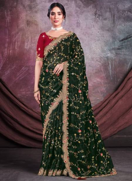 Dark Green Mohmanthan Sarisha Mahotsav Wholesale Party Wear Sarees Catalog 22725
