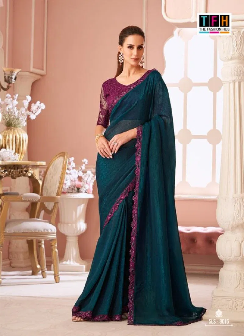 Dark GreenColour Salsa Style 4 By TFH Party Wear Sarees Suppliers In India SLS-8016