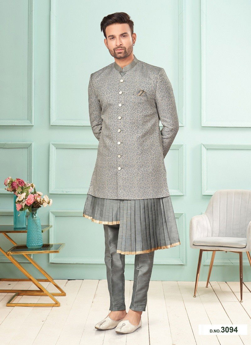 Dark Grey Colour GS Fashion Function Wear Mens Designer Indo Western Exporters In India 3094