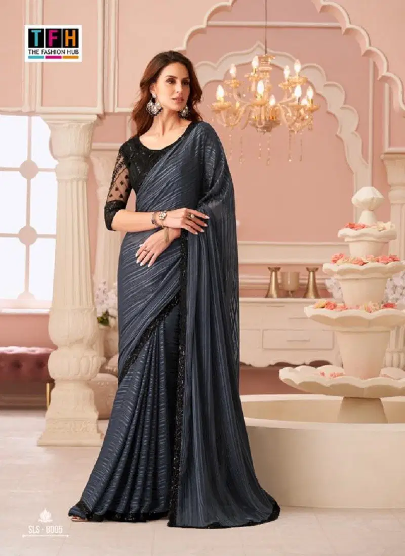 Dark Grey Colour Salsa Style 4 By TFH Party Wear Sarees Suppliers In India SLS-8005