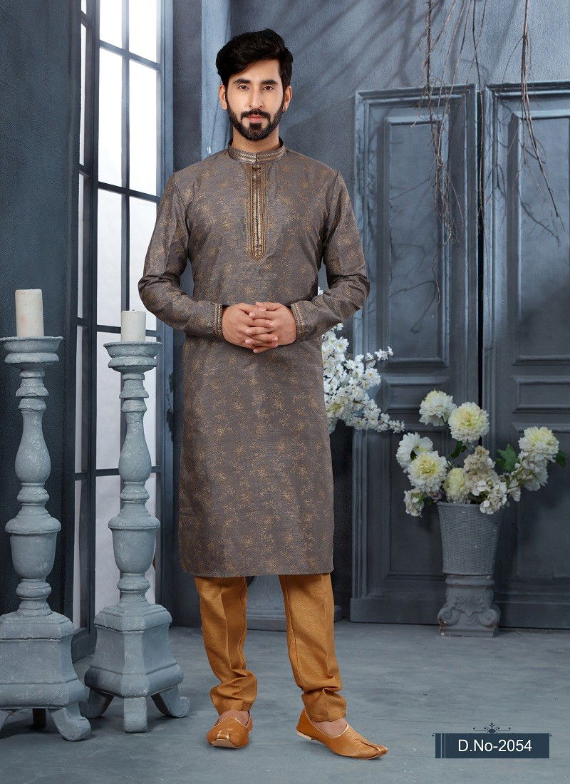 Dark Grey Colour Vol 10 Occasion Wear Mens Kurta Pajama Wholesale Market In Surat 2054