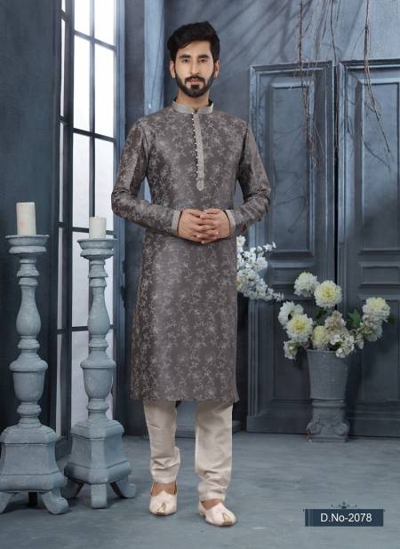 Dark Grey Colour Vol 10 Wedding Wear Mens Kurta Pajama Orders In India 2078