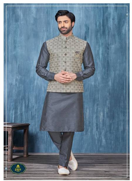 Dark Grey Colour Wedding Wear Mens Modi Jacket Kurta Pajama Wholesale Price In Surat 2321