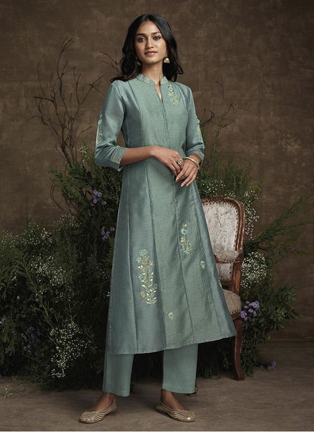 Light Green Royal Garden Silk Heavy Designer Festive Wear Handwork Readymade Kurtis with Palazzo 944 Catalog