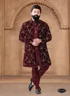 Dark Maroon Colour 1632 Occasion Wear Mens Silk Designer Modi Jacket Kurta Pajama Orders In India 1632-KS 2421