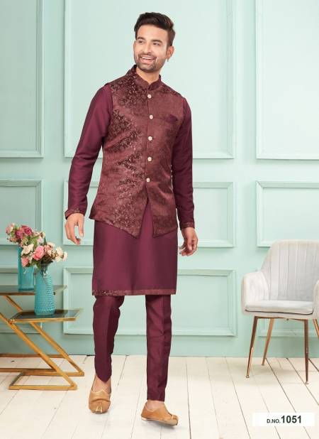 Dark Maroon Colour GS Fashion Wedding Wear Mens Designer Modi Jacket Kurta Pajama Wholesale Online 1051
