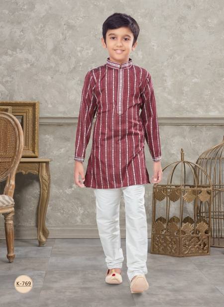 Dark Maroon Colour Kids Vol 5 Boys Wear Kurta Pajama And Indo Western Catalog K 769