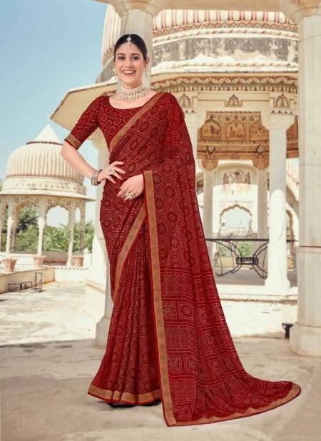 Dark Maroon Colour Saubhagyavati by Vipul Chiffon Wear Sarees Wholesale Clothing Suppliers In India 79202