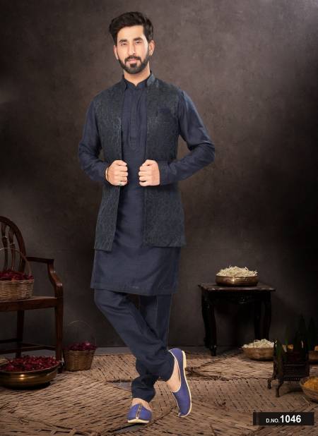 Dark Navy Blue Colour GS Fashion Occasion Wear Mens Designer Modi Jacket Kurta Pajama Orders In India 1046