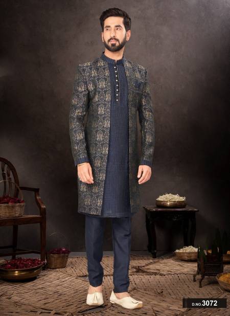 Dark Navy Blue Colour GS Fashion Party Wear Mens Designer Indo Western Wholesale Clothing Distributors In India 3072