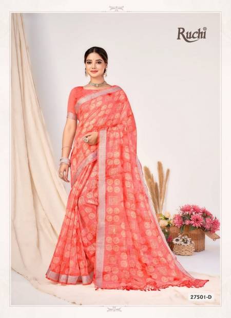 Dark Peach Colour Aarushi By Ruchi Cotton Silk Printed Daily Wear Saree Wholesale Shop In Surat 27501-D